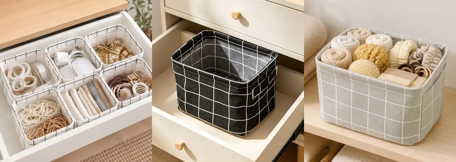 YFXCVSL fabric drawer & shelf baskets in a home